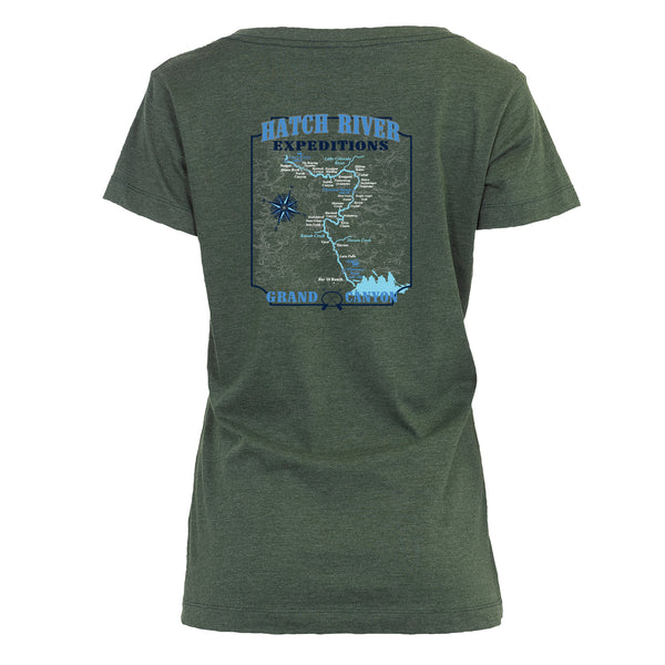 Women's Short Sleeve Essential Deep V Map Tee w/Colorado River map - Athletic Hunter Heather