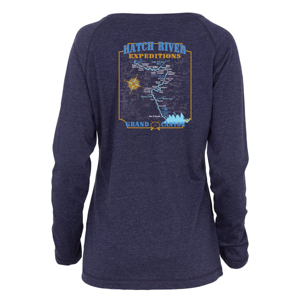 Women's Long Sleeve Essential Notch Neck Map Tee w/Colorado River map - Navy Heather